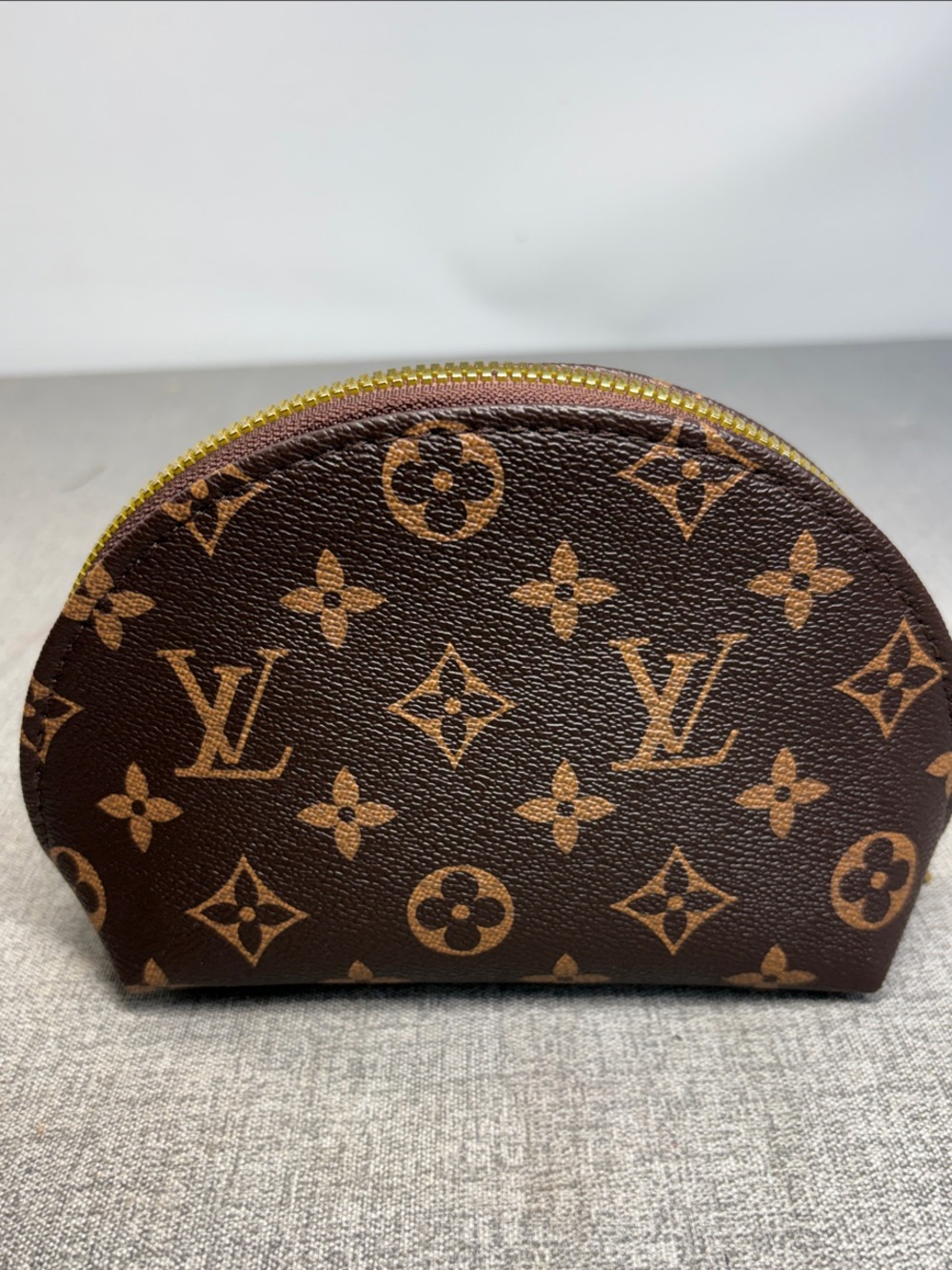 Louis Vuitton Brown Monogram Canvas Half-Moon Pouch with Gold Zip 7”